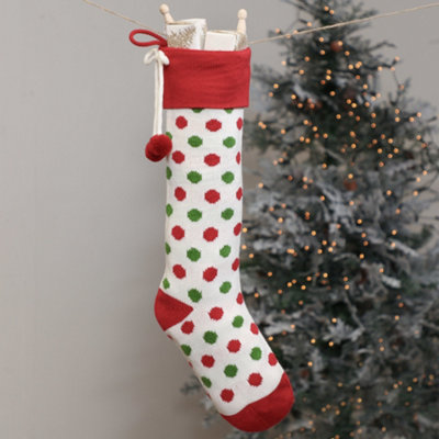 Traditional Knitted White Polka Dot Tree Decoration Christmas Gift Bag Christmas Stocking - 4