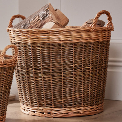 Traditional Large Fireside Wicker Firewood Logs Storage Basket with Lining