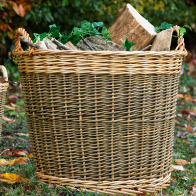 Traditional Large Fireside Wicker Firewood Logs Storage Basket with Lining - 4