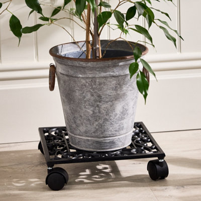 Traditional Large Indoor Outdoor Ornate Rolling Plant Stand