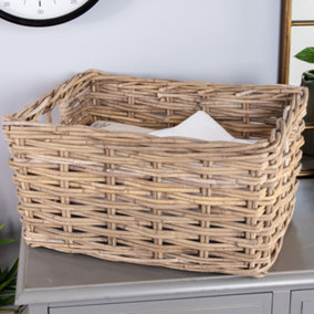 Traditional Large Rectangular Grey Rattan Storage Basket