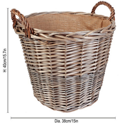 Traditional Large Round Lined Wicker Fireside Logs Storage Basket