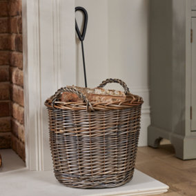 Traditional Large Round Lined Wicker Logs Storage Basket