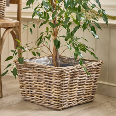 Traditional Large Wicker Square Lined Planter Basket