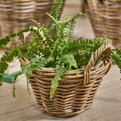 Traditional Lined Extra Small Wicker Planter Basket with Handles