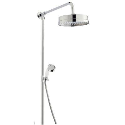 Traditional Luxury Rigid Riser Shower Kit with Fixed Head & Handset - Outlet Elbow Not Included - Chrome/White - Balterley