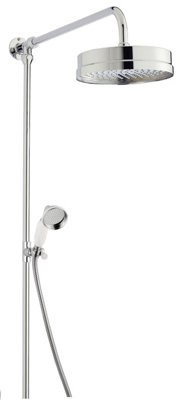 Traditional Luxury Rigid Riser Shower Kit with Fixed Head & Handset - Outlet Elbow Not Included - Chrome/White - Balterley