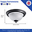 Traditional Matt Black IP44 Bathroom Ceiling Light Fitting with Frosted Glass