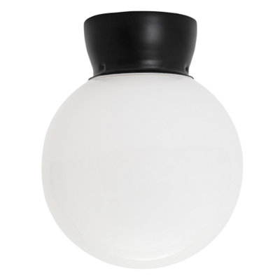 Traditional Matte Black and Opal Glass Globe IP44 Bathroom Ceiling Light Fitting