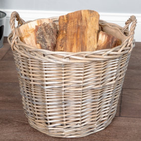 Traditional Medium Round Lined Wicker Logs Storage Basket