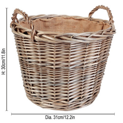 Traditional Medium Round Lined Wicker Logs Storage Basket