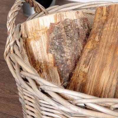 Traditional Medium Round Lined Wicker Logs Storage Basket - 3