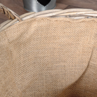 Traditional Medium Round Lined Wicker Logs Storage Basket - 4