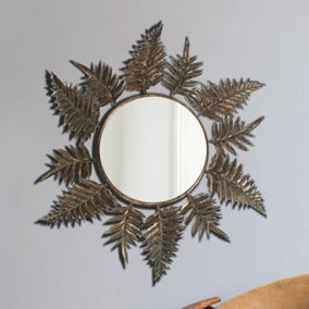 Traditional Metal Fern Leaf Circular Indoor Bathroom Mirror Wall Mounted Hallway Decor Mirror