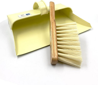 Traditional Metal Hooded Dust Pan and Brush Set - Cream Color