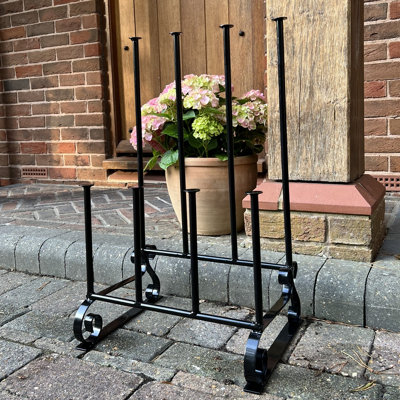 Traditional Metal Welly Boot Rack Organiser in Black 4 Pairs