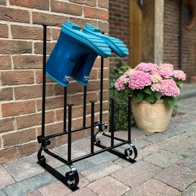 Traditional Metal Welly Boot Rack Organiser in Black (4 Pairs)