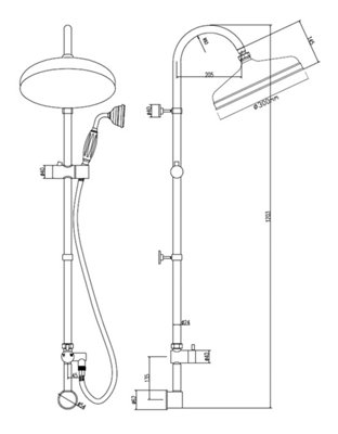 Traditional Minimal Rigid Riser Shower Kit with Fixed Head & Handset - Outlet Elbow Not Included - Chrome/White - Balterley
