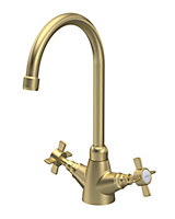 Traditional Mono Mixer Kitchen Tap with Crosshead Handles - Brushed Brass - Balterley