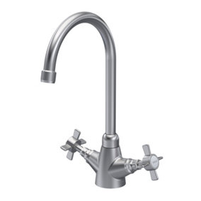 Traditional Mono Mixer Kitchen Tap with Crosshead Handles - Brushed Nickel - Balterley