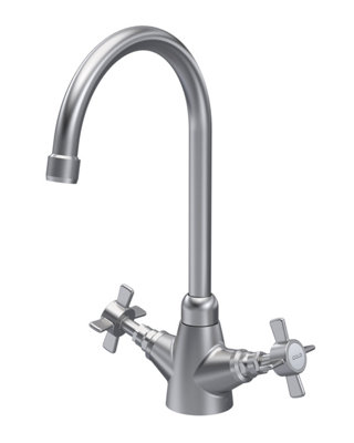Traditional Mono Mixer Kitchen Tap with Crosshead Handles - Brushed Nickel