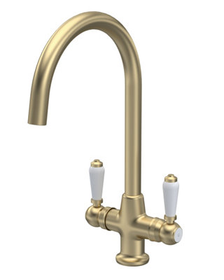 Traditional Mono Mixer Kitchen Tap with Lever Handles - Brushed Brass