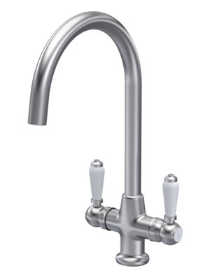 Traditional Mono Mixer Kitchen Tap with Lever Handles - Brushed Nickel