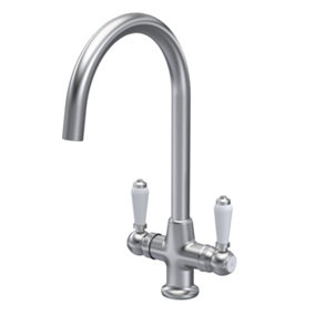 Traditional Mono Mixer Kitchen Tap with Lever Handles - Brushed Nickel