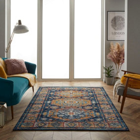 Traditional Multi Geometric Bordered Persian Rug for Living Room Bedroom and Dining Room-120cm X 170cm