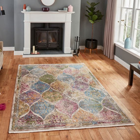Traditional Multi Geometric Easy To Clean Rug For Dining Room-120cm X 170cm