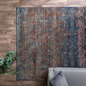 Traditional MultiColoured Persian Floral Geometric Easy To Clean Rug For Dining Room Bedroom & Living Room-120cm X 170cm