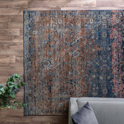 Traditional MultiColoured Persian Floral Geometric Easy To Clean Rug For Dining Room Bedroom & Living Room-195cm X 290cm