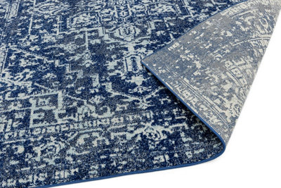 Traditional Navy Rug, Floral Rug for Bedroom, & Dining Room, Easy to Clean Traditional Rug, Navy Rug-120cm X 170cm