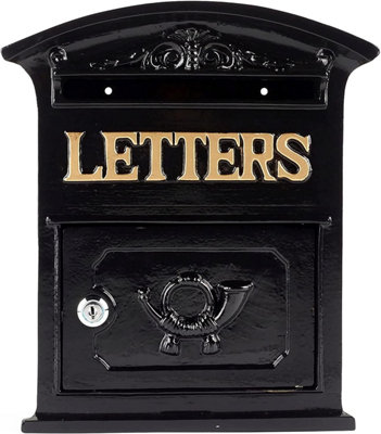 Traditional Old Style Black Letter Post Box Wall Mounted Lockable