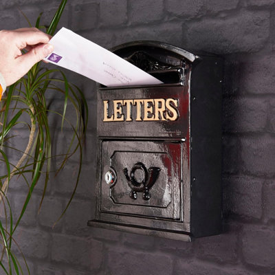 Traditional Old Style Black Letter Post Box Wall Mounted Lockable