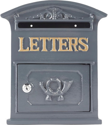 Traditional Old Style Grey Letter Post Box Wall Mounted Lockable