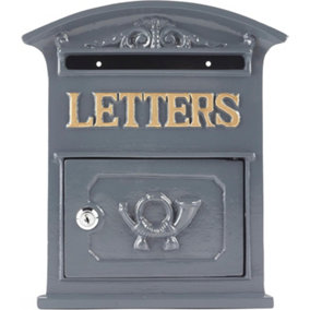 Traditional Old Style Grey Letter Post Box Wall Mounted Lockable