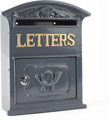 Traditional Old Style Grey Letter Post Box Wall Mounted Lockable