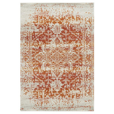 Traditional Orange Rug, Floral Bedroom Rug, Stain Resistant DiningRoom Rug, Easy to Clean Rug-160cm X 230cm