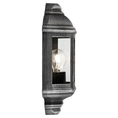 Traditional Outdoor Black/Silver Cast Aluminium Flush Wall Lantern Light Fitting