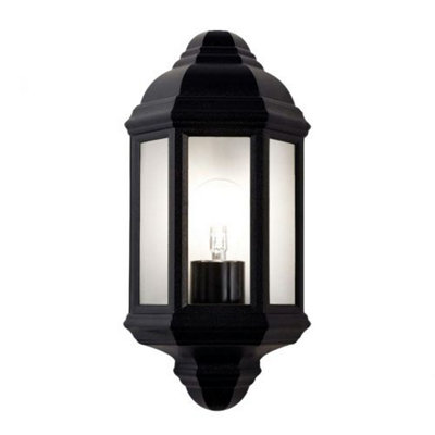 Traditional Outdoor Matt Black Cast Aluminium Flush Wall Lantern Light