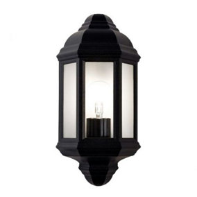 Traditional Outdoor Matt Black Cast Aluminium Flush Wall Lantern Light Fitting