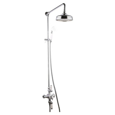 Traditional Overhead Thermostatic Rigid Riser Shower Kit with Twin Head - Chrome