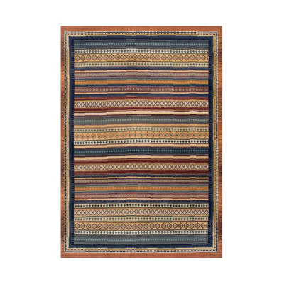 Traditional Persian Abstract Easy to Clean Multicoloured Striped Oriental Rug for Dining Room-120cm X 180cm