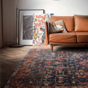 Traditional Persian Bordered Floral Easy to clean Rug for Dining Room Bed Room and Living Room-195cm X 290cm