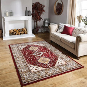 Traditional Persian Easy to Clean Bordered Floral Geometric Wool Rug for Living Room and Bedroom-240cm X 340cm