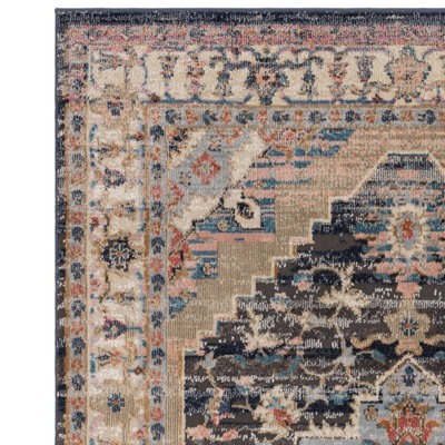Traditional Persian Floral Bordered  Easy to clean Rug for Dining Room Bed Room and Living Room-195cm X 290cm