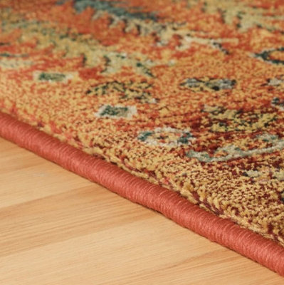 Traditional Persian Floral Easy to Clean Gold Rust Oriental Rug for Dining Room-120cm X 180cm - 3