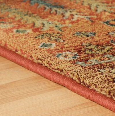 Traditional Persian Floral Easy to Clean Gold Rust Oriental Rug for Dining Room-120cm X 180cm