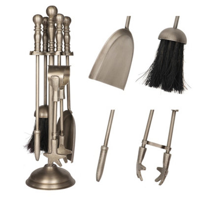 Traditional Pewter Fireplace 5pc Freestanding Fireside Companion Set